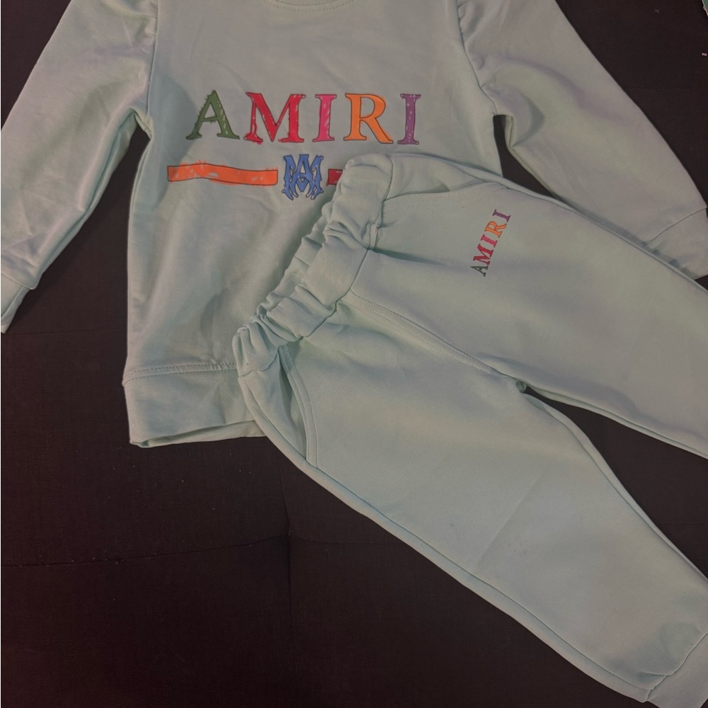 AMIRI Kids Pastel Blue Tracksuit with Multicolor Logo